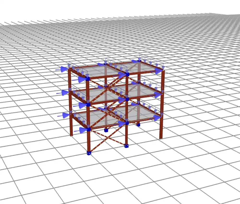 Pushover analysis of a steel building with steel braces buckling