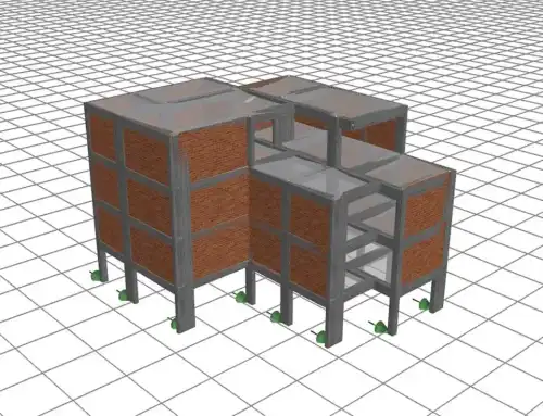 4-storey building with soft storey, strengthened with different methods